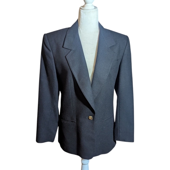 Giorgio Sant' Angelo Vtg 80s 100% Wool Tailored Classic Black Blazer Sz 6 - Picture 6 of 10
